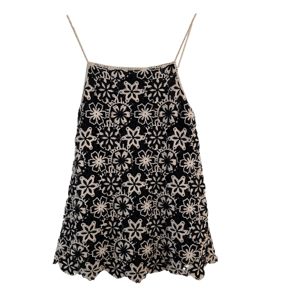 Zara Black and White Floral Lace Mini Dress - Picture 2 of 12